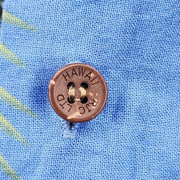 RJC Hawaii Mens Small Hawaiian Shirt Blue Tropical Margarita Palm Print - Picture 4 of 6